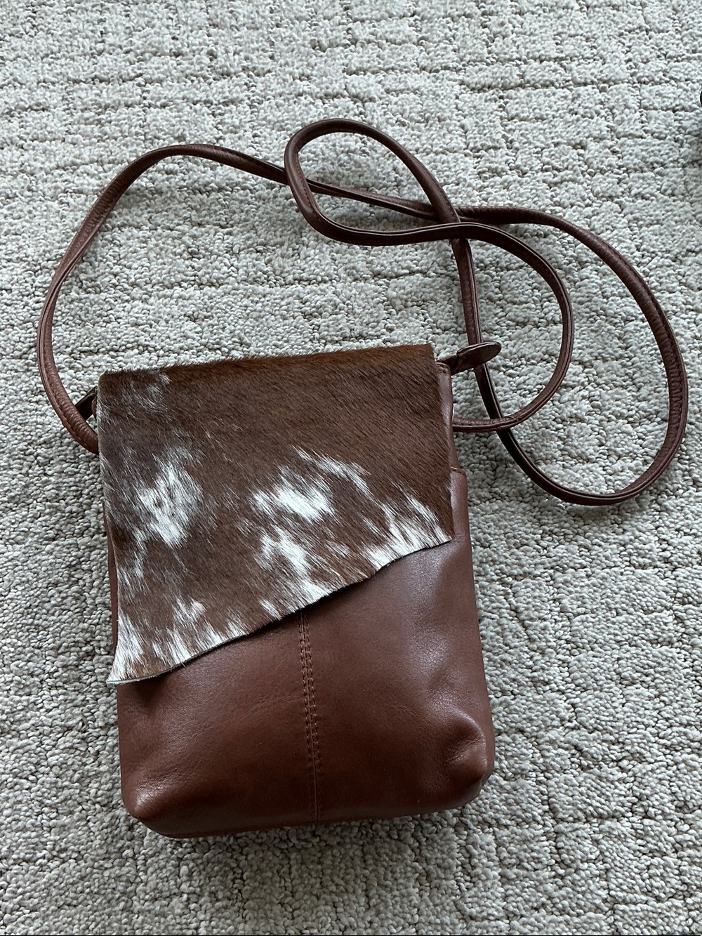 Brown Leather Crossbody with Cowhide Flap